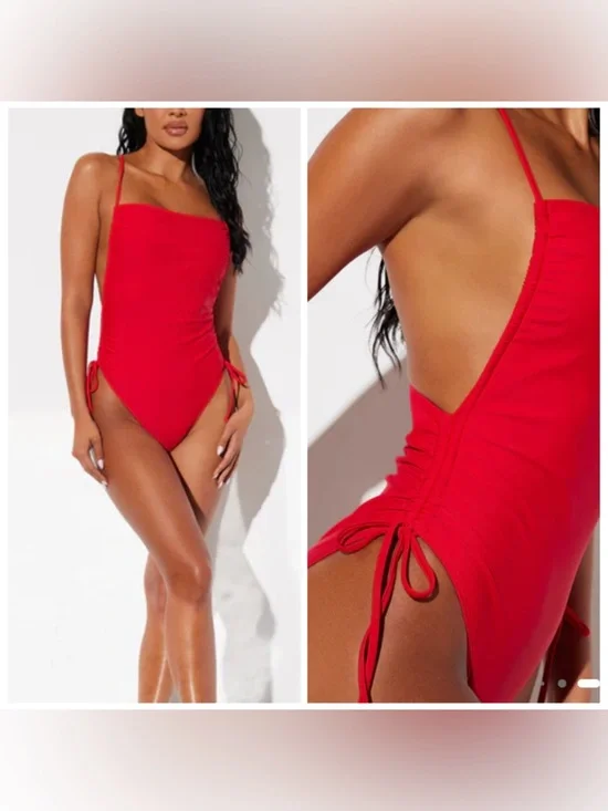 Fashion Nova Ellie Ruched One-Piece Swimsuit Style# ZD22064 Red NWT Size M - Picture 13 of 13